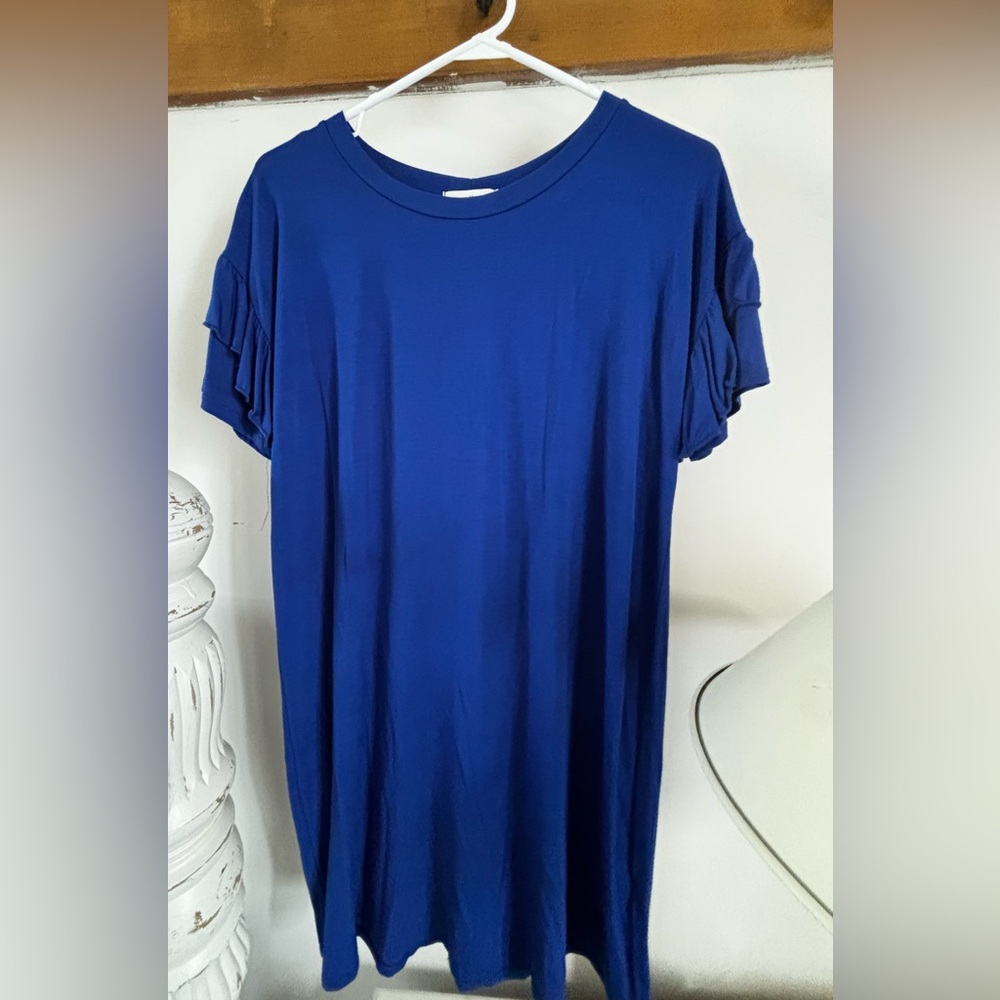 Thyme & Honey Elegant Blue Ruffle Sleeve Mini Dress